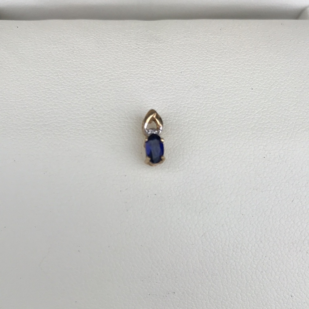 14k Yellow Gold Sapphire and Diamond Necklace Pendant